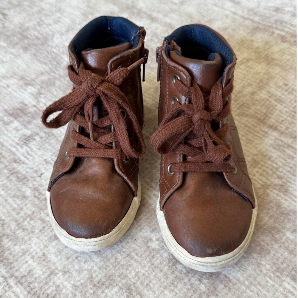 Cat & Jack Toddler Size 11 Brown Faux Leather High Top Sneaker Side Zipper